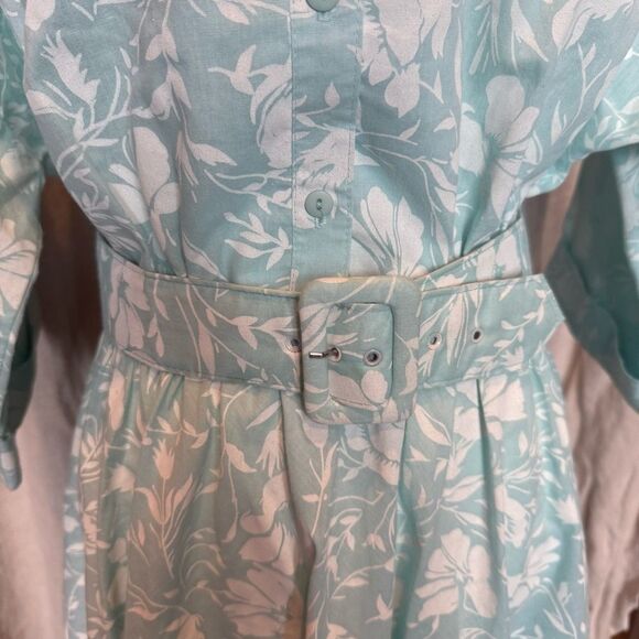 VTG The American Shirt Dress Aqua White Floral Belted Women’s 15/16 Vintage 80’s - Picture 7 of 10